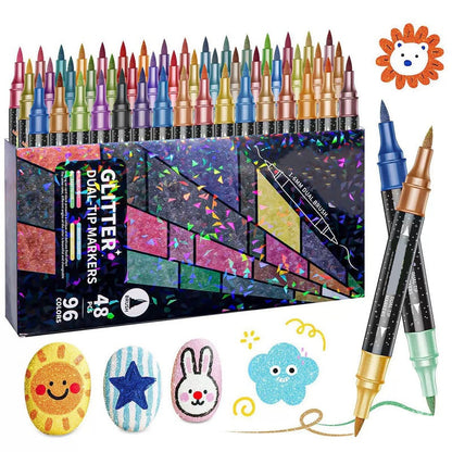 ✨96-Farben Dual-Tip Glitzer-Marker Set – Glitter & Fine Tip, Lebendige Farben & Perfekt Für Kunst, Basteln & Handlettering 🖌️
