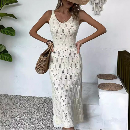 💃🎀 2026 Neu eingetroffen Elegantes Kleid mit V-Ausschnitt & Pointelle-Strickmuster ✨