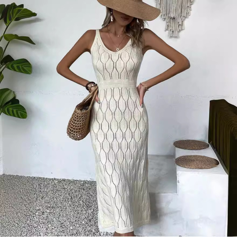 💃🎀 2026 Neu eingetroffen Elegantes Kleid mit V-Ausschnitt & Pointelle-Strickmuster ✨