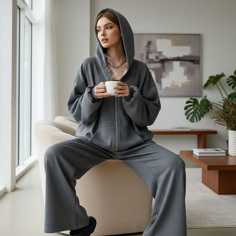 🎀💖 2026 Neue Kollektion! Glitzer-Kapuzenjacke + Weite Hose für Damen ✨ Trend & Komfort