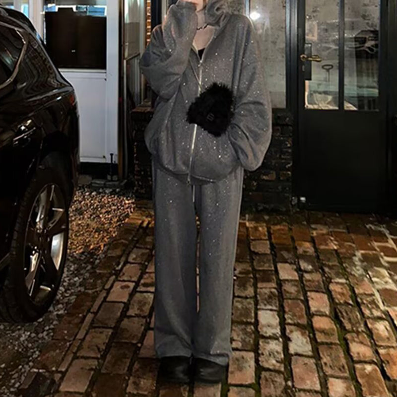 🎀💖 2026 Neue Kollektion! Glitzer-Kapuzenjacke + Weite Hose für Damen ✨ Trend & Komfort