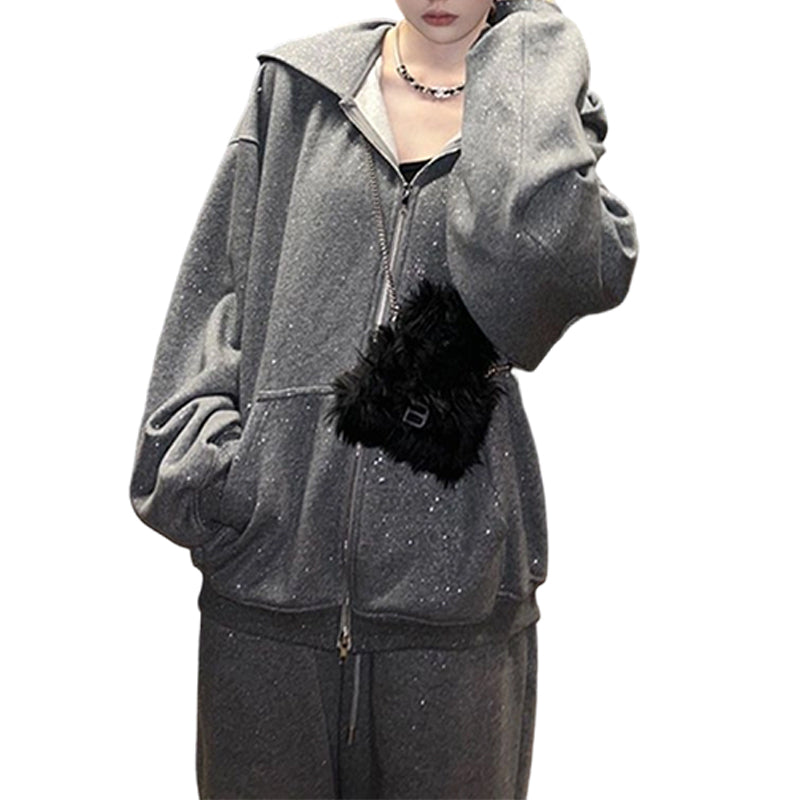 🎀💖 2026 Neue Kollektion! Glitzer-Kapuzenjacke + Weite Hose für Damen ✨ Trend & Komfort
