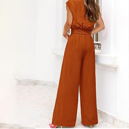 👚 60% RABATT! 💃 Damen V-Ausschnitt Top mit Bindegürtel & Weite Hosen Set – Fließender Stoff, Elastischer Bund & Stylischer Look 🩳