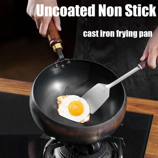 🔥🔥50 % Rabatt 🍳✨Alteisen Wok – Robuster Gusseisenbräter mit Deckel für Braten & Kochen👩‍🍳🍲