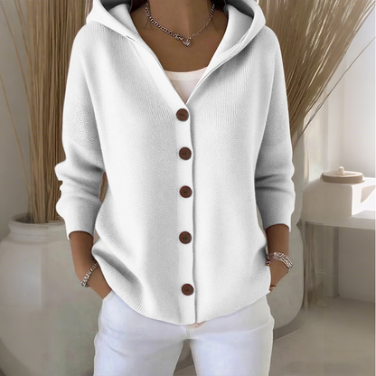 ☁️✨ Damen Kapuzen-Strickcardigan mit Knopfleiste – Bequem & Stylish💛