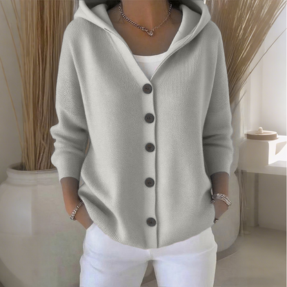 ☁️✨ Damen Kapuzen-Strickcardigan mit Knopfleiste – Bequem & Stylish💛
