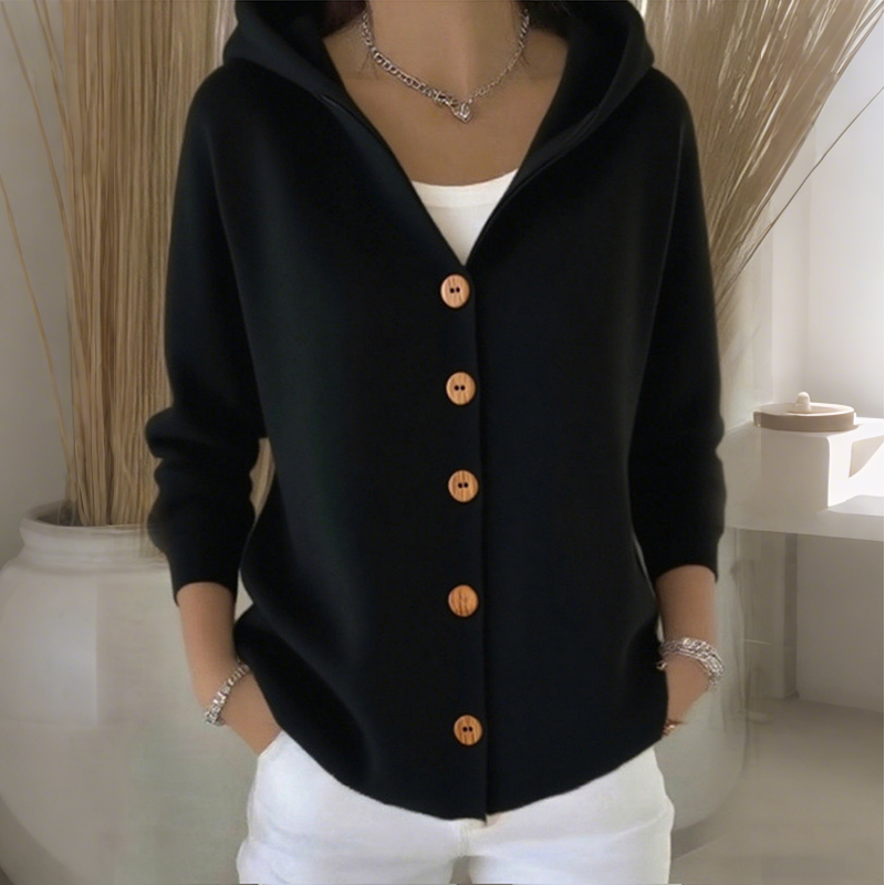 ☁️✨ Damen Kapuzen-Strickcardigan mit Knopfleiste – Bequem & Stylish💛