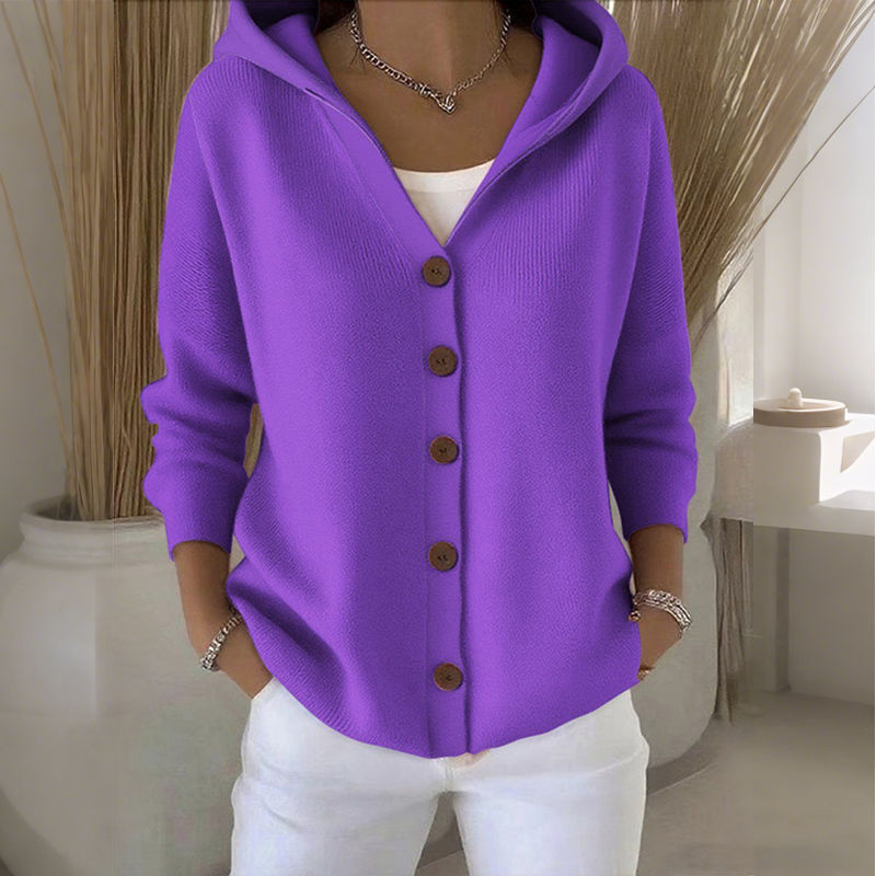 ☁️✨ Damen Kapuzen-Strickcardigan mit Knopfleiste – Bequem & Stylish💛