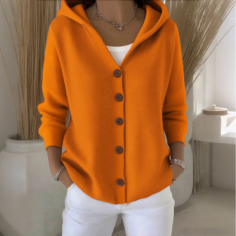 ☁️✨ Damen Kapuzen-Strickcardigan mit Knopfleiste – Bequem & Stylish💛