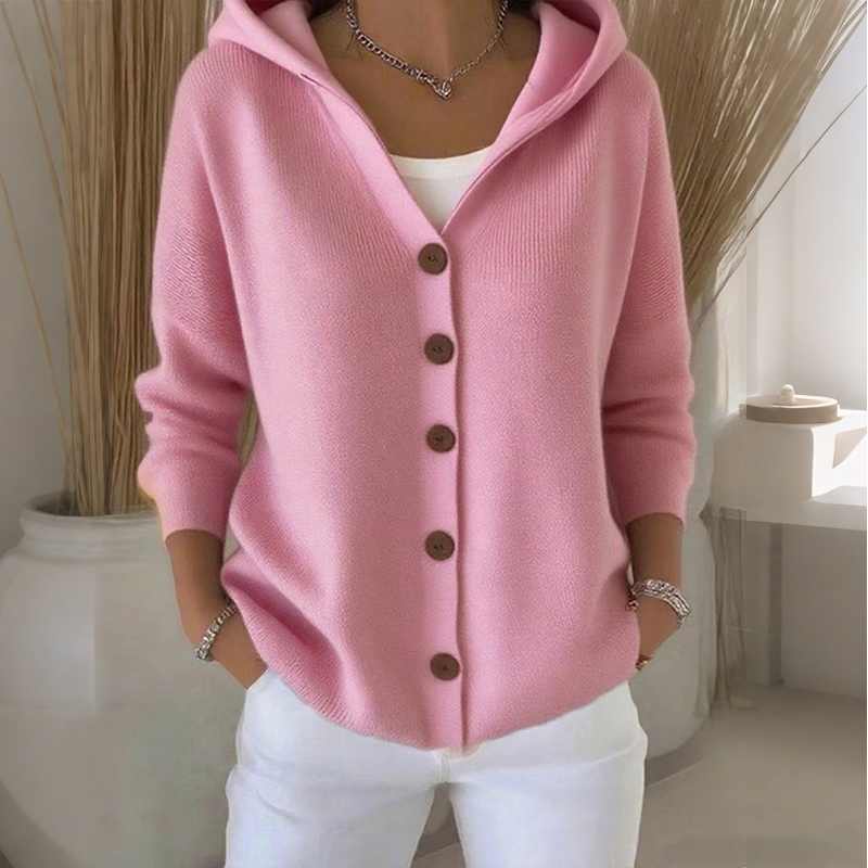 ☁️✨ Damen Kapuzen-Strickcardigan mit Knopfleiste – Bequem & Stylish💛