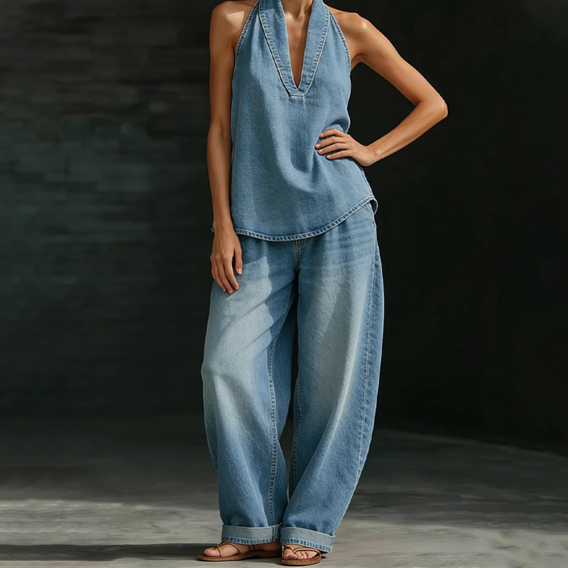 🎀🌟 2026 Neuheit – Lässiges Damen-Set: Neckholder-Oberteil & weite Hose ✨💃