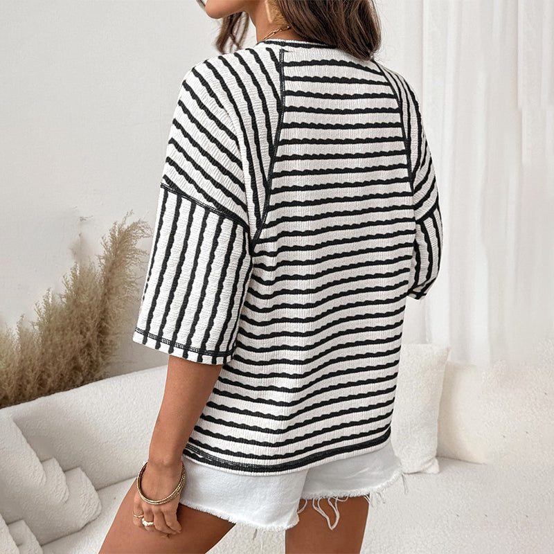 👚 50 % RABATT! 🔥 Damen-T-Shirt mit Streifen & lockerer Passform