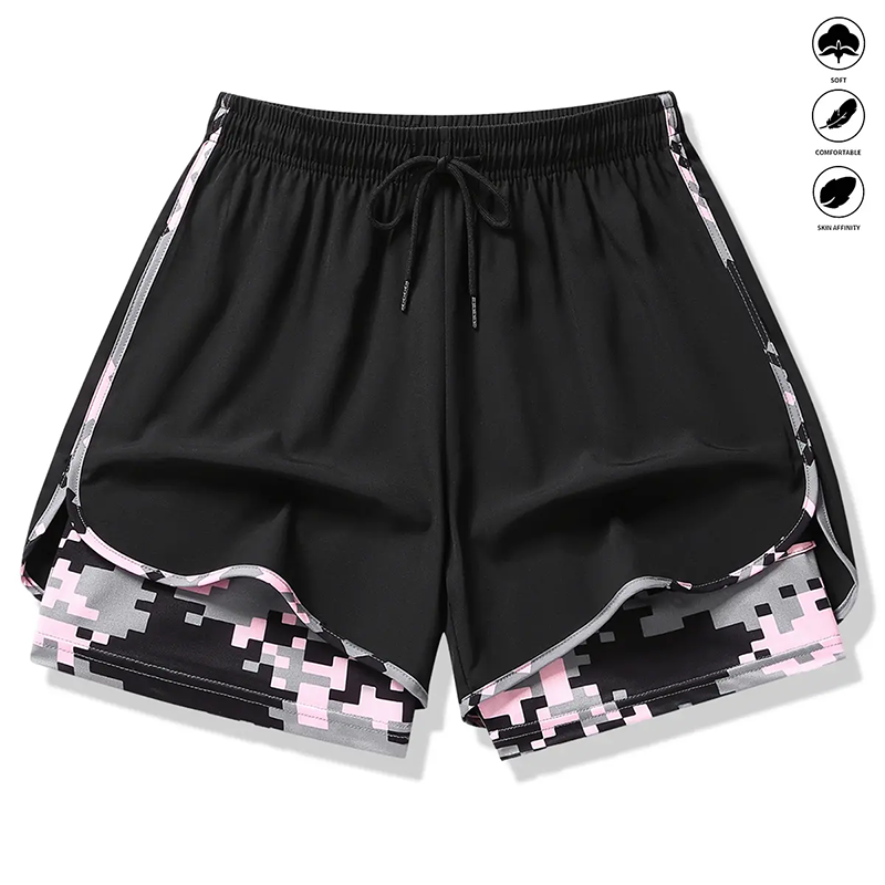 50 % RABATT AUF 2-IN-1-SPORTSHORTS! 🔥 Atmungsaktives Material, Camouflage-Futter & Taschen für Damen 🏃‍♀️✨