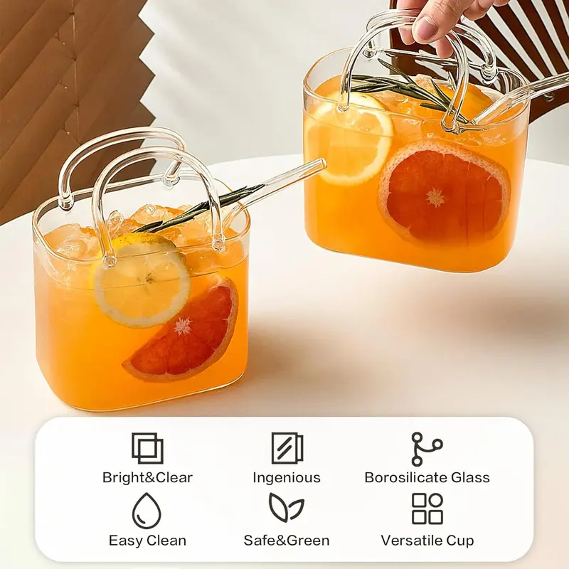 🎀🍹 Modische Glasbecher in Handtaschenform mit Henkeln 🌟 Trendig & Schön