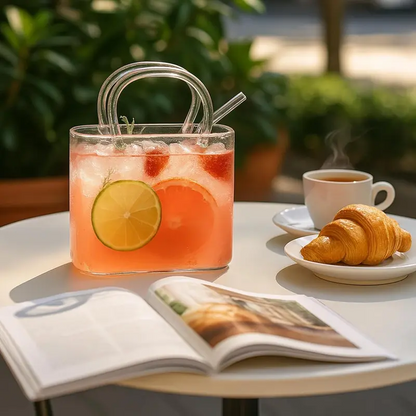 🎀🍹 Modische Glasbecher in Handtaschenform mit Henkeln 🌟 Trendig & Schön