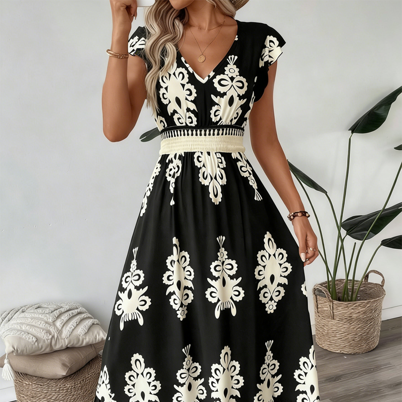 🌞👗 -50 % Sommer-Bestseller Barock Maxi Kleid mit V-Ausschnitt – taillierend, fließend & figurverschönernd