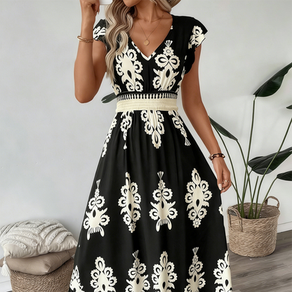 🌞👗 -50 % Sommer-Bestseller Barock Maxi Kleid mit V-Ausschnitt – taillierend, fließend & figurverschönernd