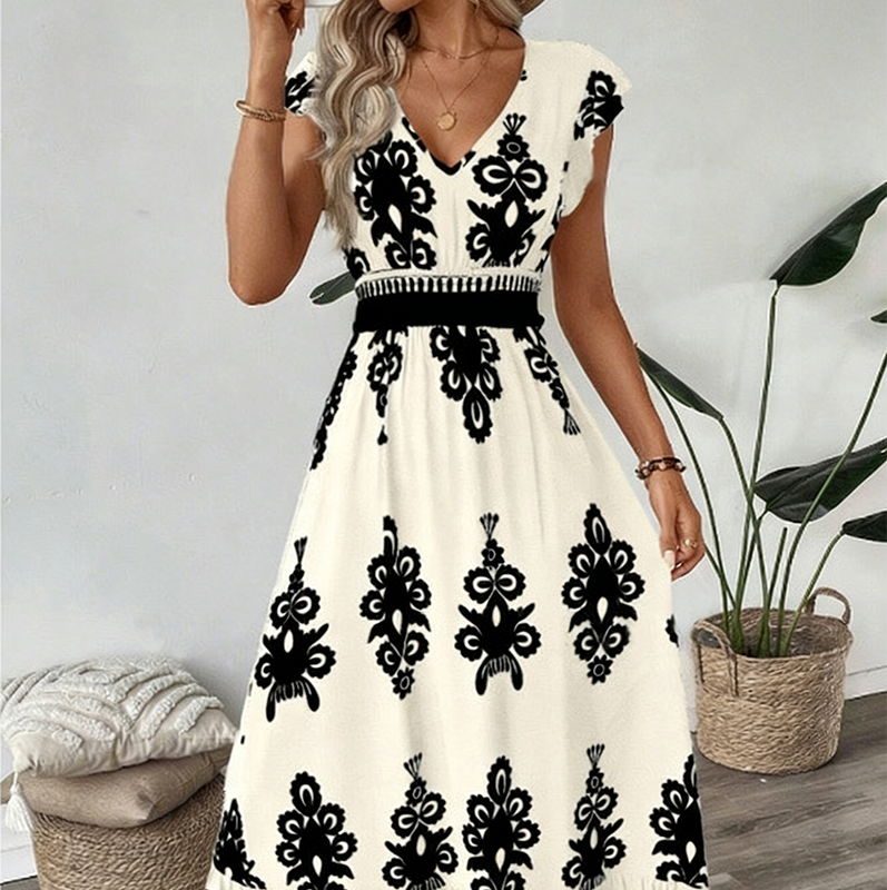 🌞👗 -50 % Sommer-Bestseller Barock Maxi Kleid mit V-Ausschnitt – taillierend, fließend & figurverschönernd