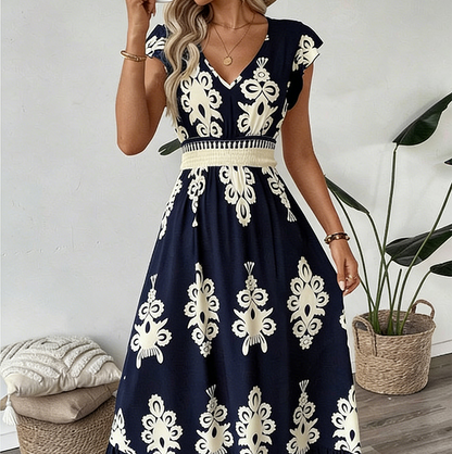 💎 -50% AUF DAS MAXIKLEID! 💎 V-Ausschnitt, Barockmuster & Fließender Stoff für Eleganz ✨