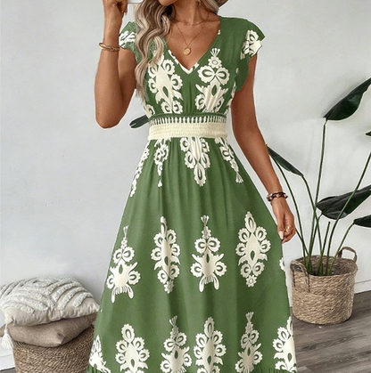 🌞👗 -50 % Sommer-Bestseller Barock Maxi Kleid mit V-Ausschnitt – taillierend, fließend & figurverschönernd