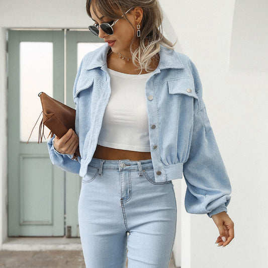 🌸🧥 Stylische kurze Cordjacke für Damen | Mit süßen Ballonärmeln