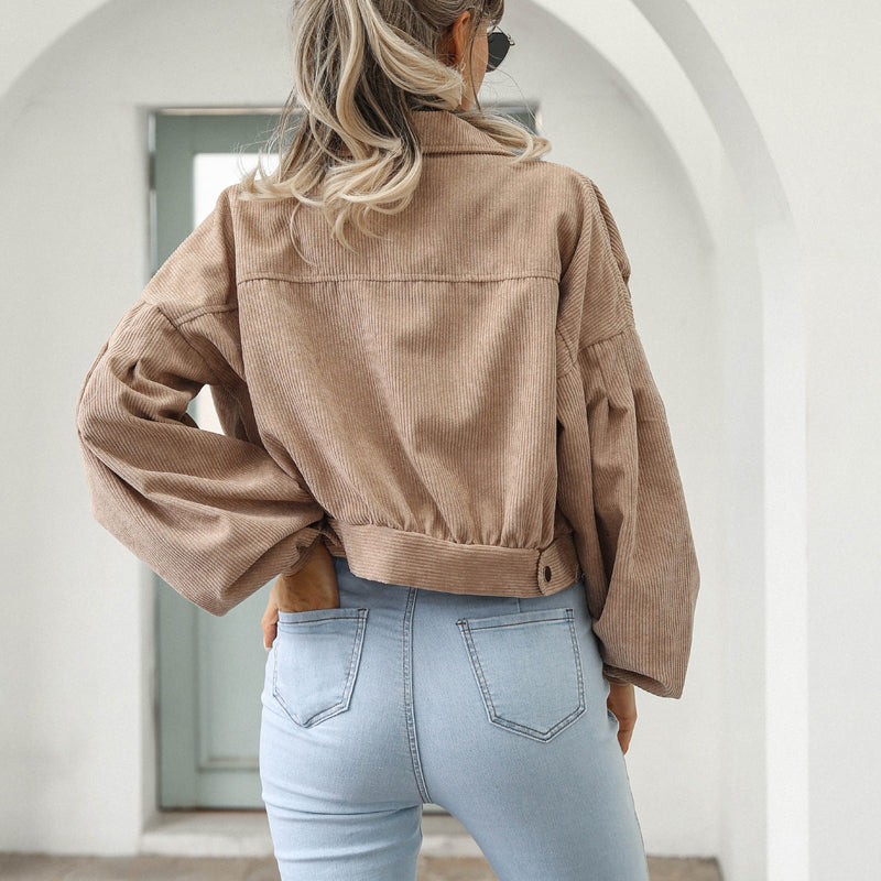 🌸🧥 Stylische kurze Cordjacke für Damen | Mit süßen Ballonärmeln