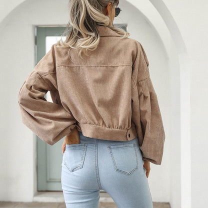 🌸🧥 Stylische kurze Cordjacke für Damen | Mit süßen Ballonärmeln