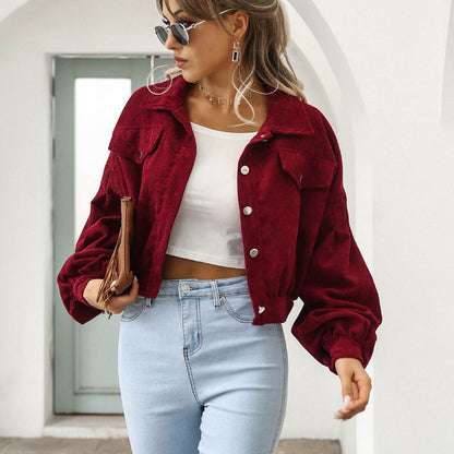 🌸🧥 Stylische kurze Cordjacke für Damen | Mit süßen Ballonärmeln
