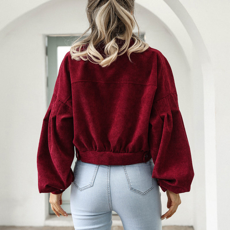 🌸🧥 Stylische kurze Cordjacke für Damen | Mit süßen Ballonärmeln
