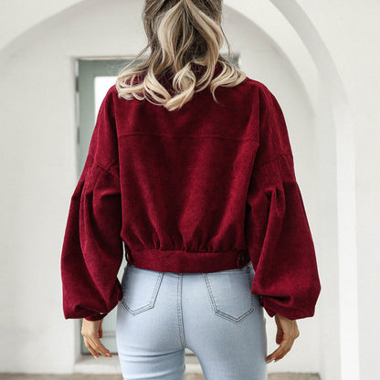 🌸🧥 Stylische kurze Cordjacke für Damen | Mit süßen Ballonärmeln