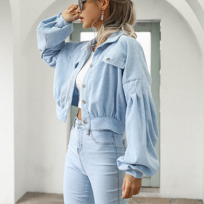 🌸🧥 Stylische kurze Cordjacke für Damen | Mit süßen Ballonärmeln