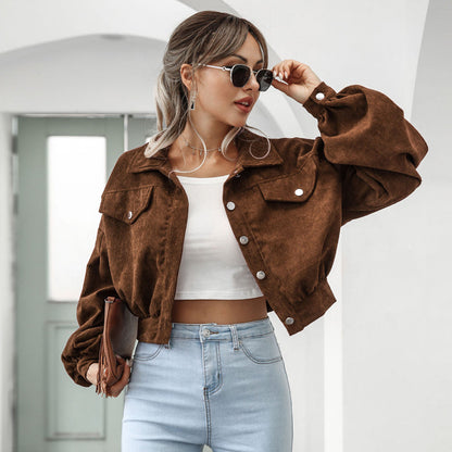 🌸🧥 Stylische kurze Cordjacke für Damen | Mit süßen Ballonärmeln