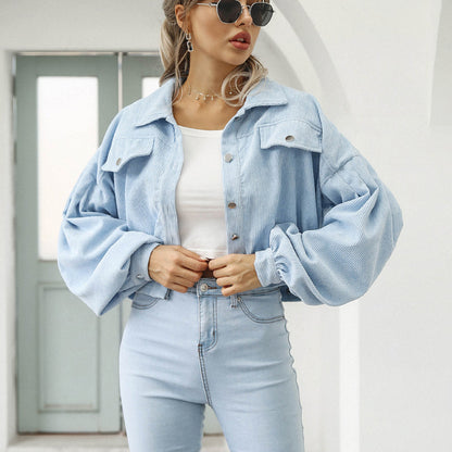 🌸🧥 Stylische kurze Cordjacke für Damen | Mit süßen Ballonärmeln