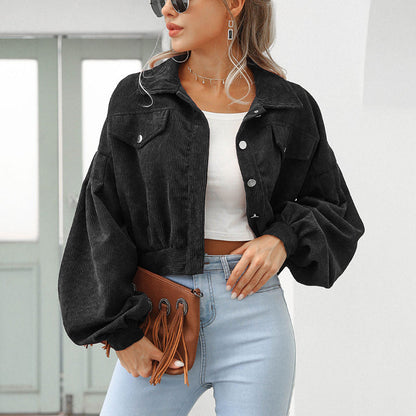 🌸🧥 Stylische kurze Cordjacke für Damen | Mit süßen Ballonärmeln