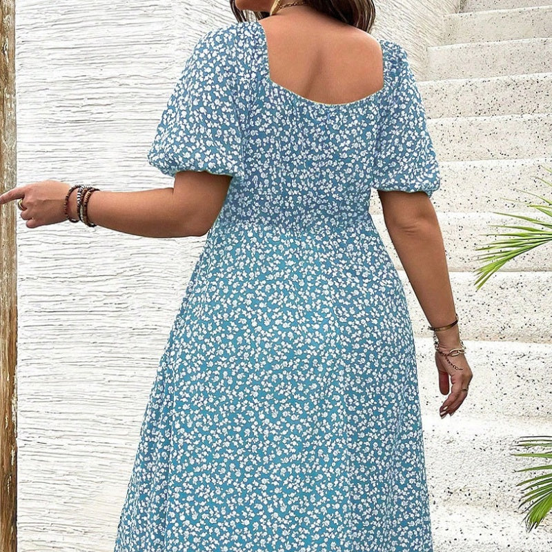🌼👗 Sommerliches Kurzärmliges Kleid mit Blumenmuster & Schlitz