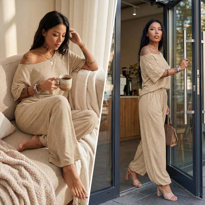 💃 2-teiliges Set – Schulterfreies Oberteil und Hose für Damen 🌟