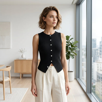 🔥 2026 NEUHEIT ✨ Damen geripptes Strickweste mit Knopfleiste ✨ Ärmelloses Top für jeden Anlass 💛