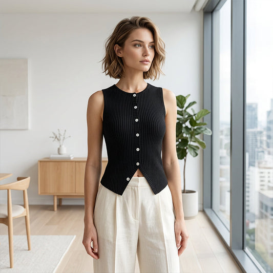 🔥 2026 NEUHEIT ✨ Damen geripptes Strickweste mit Knopfleiste ✨ Ärmelloses Top für jeden Anlass 💛