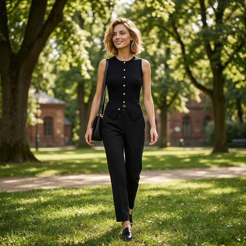 🔥 2026 NEUHEIT ✨ Damen geripptes Strickweste mit Knopfleiste ✨ Ärmelloses Top für jeden Anlass 💛