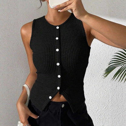 🔥 2026 NEUHEIT ✨ Damen geripptes Strickweste mit Knopfleiste ✨ Ärmelloses Top für jeden Anlass 💛