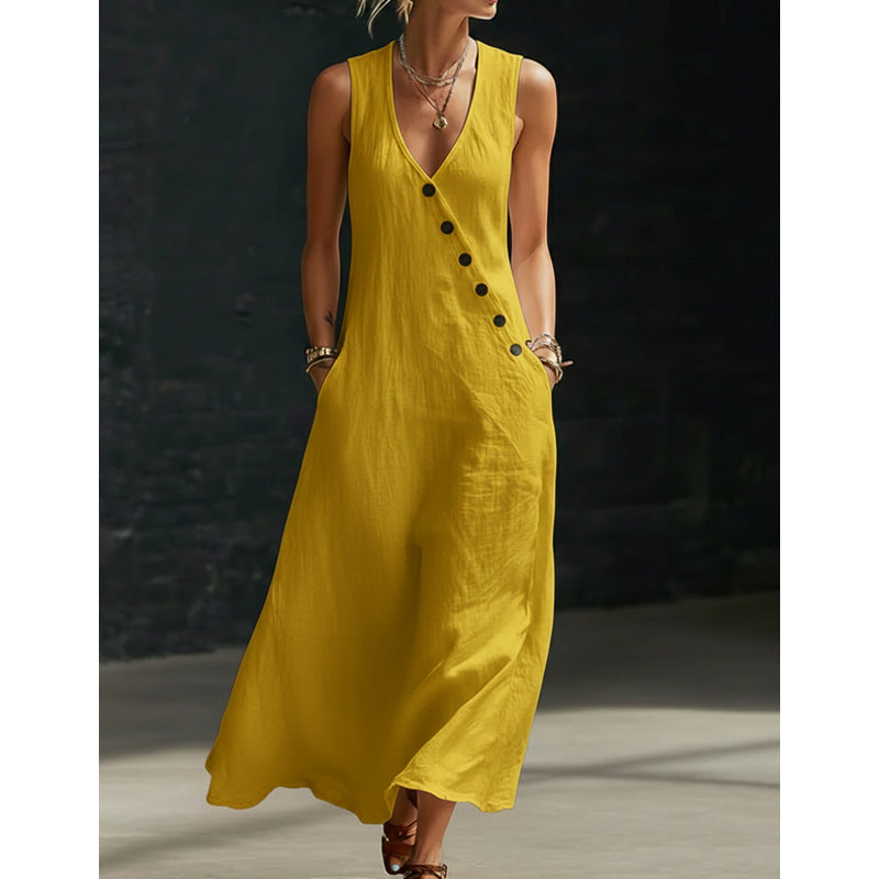 🌟 2026 NEU ✨ Ärmelloses Maxikleid für Damen mit V-Ausschnitt & praktischen Taschen ✨ Leicht & Elegant!