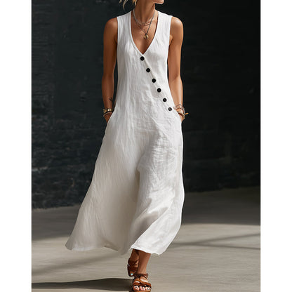 🌟 2026 NEU ✨ Ärmelloses Maxikleid für Damen mit V-Ausschnitt & praktischen Taschen ✨ Leicht & Elegant!