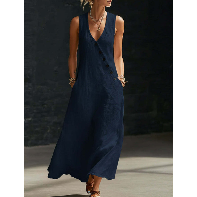 🌟 2026 NEU ✨ Ärmelloses Maxikleid für Damen mit V-Ausschnitt & praktischen Taschen ✨ Leicht & Elegant!