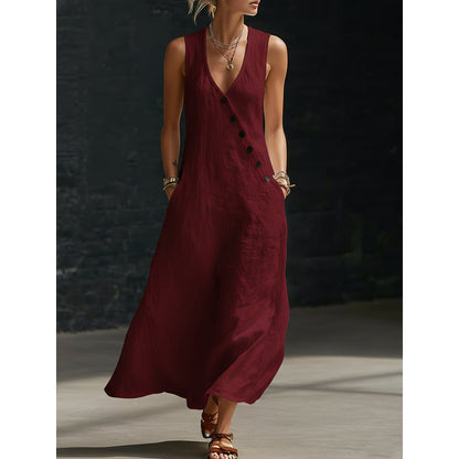 🌟 2026 NEU ✨ Ärmelloses Maxikleid für Damen mit V-Ausschnitt & praktischen Taschen ✨ Leicht & Elegant!