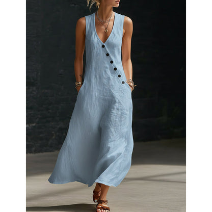 🌟 2026 NEU ✨ Ärmelloses Maxikleid für Damen mit V-Ausschnitt & praktischen Taschen ✨ Leicht & Elegant!