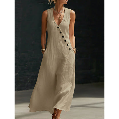 🌟 2026 NEU ✨ Ärmelloses Maxikleid für Damen mit V-Ausschnitt & praktischen Taschen ✨ Leicht & Elegant!