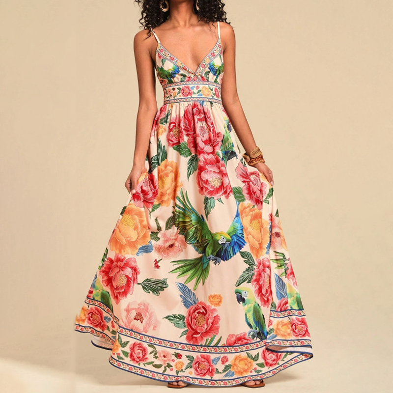 🌴 Elegantes Maxikleid für den Sommer 💖 V-Ausschnitt & Spaghettiträgern 👗