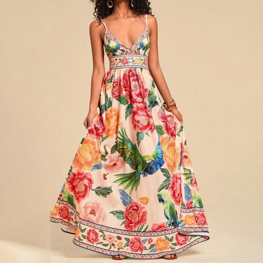 🌴 Elegantes Maxikleid für den Sommer 💖 V-Ausschnitt & Spaghettiträgern 👗