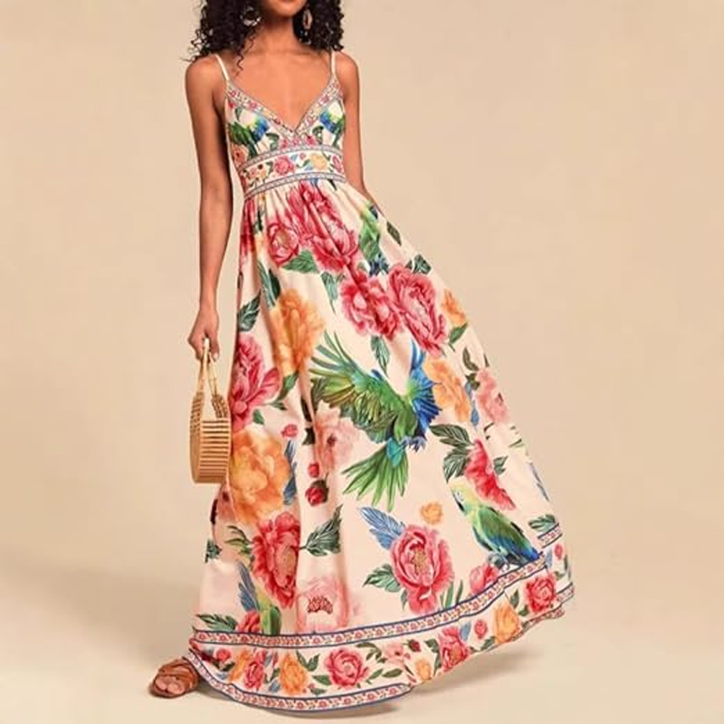 🌴 Elegantes Maxikleid für den Sommer 💖 V-Ausschnitt & Spaghettiträgern 👗