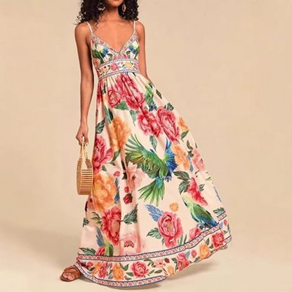 🌴 Elegantes Maxikleid für den Sommer 💖 V-Ausschnitt & Spaghettiträgern 👗